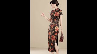 HangErFeng Cheongsam Dress Silk Chinese Traditional Printed Wedding Evening Qipao 3475