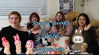 Unboxing sonny angels and labubus with friends