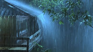 Goodbye Stress to Sleep Instantly with Heavy Rain \u0026 Thunder on Old Metal Roof in Rainforest at Night