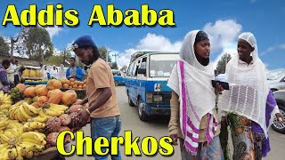 (ጨርቆስ) Walking Downtown Mexeco square to Cherkos Addis Ababa, Ethiopia