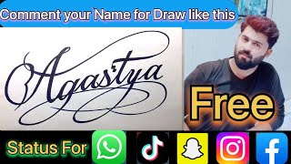 Agastya Name Signature Calligraphy Status | How to Cursive write with cut Marker #agastya