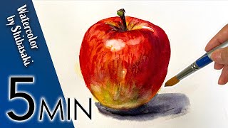 [Eng sub]  How to draw an easy and realistic apple. / 5 min Easy Watercolor / Tutorial for beginners