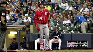 WSH@MIL: Harper leaves after being hit by a pitch