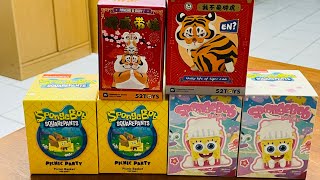 Pop mart Blind Box - PangHu \u0026 Baby (小胖虎带娃）, Xiaohu daily（小虎日常, Spongebob Picnic party \u0026 Pajama party