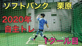 ソフトバンクホークス　栗原　2020/01/07　自主トレ　室内バッティング　１クール目