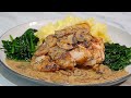 EASY Creamy Mushroom Chicken with Mashed Potatoes & Spinach