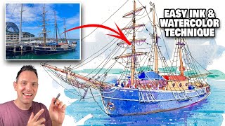 How to sketch a HISTORIC BOAT | Urban Sketching Tutorial