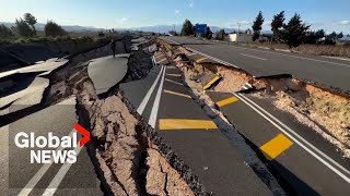 Earthquake destroys road connecting Turkey and Syria, drone video shows