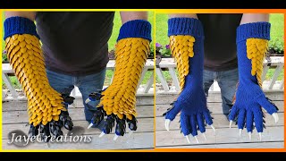 High Contrast Yellow on Blue Scalemail Dragon Sleeves - Hand Knit Scalemail - JayeCreations