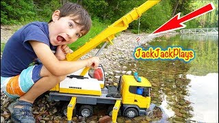 Pretend Play Crane Fishing in a Lake! | JackJackPlays