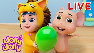 LIVE🔴Help Friends - Hickory Dickory Dock + More | Jolly Jolly \u0026 Animals - Best Kids Songs!