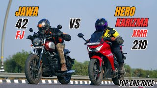 2025 Jawa 42 FJ Vs Hero Karizma XMR 210 Drag Race | First on Youtube