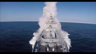 Russian Warship launching 3M-54 Kalibr missiles on Ukrainian positions