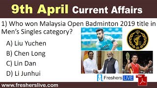 Current Affairs April 9 2019 Daily Current Affairs for RRB, SSC, UPSC, PSC, Banking Exams