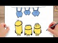 The Rise of GRU 2022 - Easy Drawing / How to Draw Minions / Draw Minion Kevin, Bob, Stuart Easy