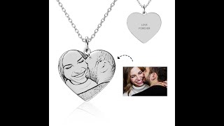 Photo Engraved Necklace, Heart Photo Necklace, Silver