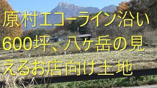 原村移住、八ヶ岳別荘を買う、アルプスの眺望、エコーライン沿い自由農園近く600坪、店舗向き住居も良い土地