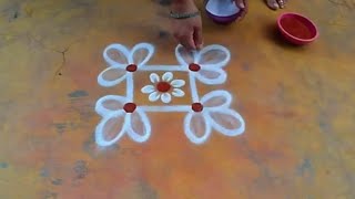 வெள்ளிக்கிழமை மங்களகரமான பூக்கோலம் 2-2 புள்ளி | Friday special flower rangoli design #easykolam