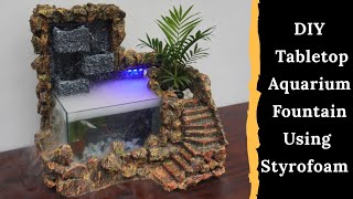 DIY Tabletop Aquarium Fountain | Waterfall Aquarium Mini Landscape Using Styrofoam & Cement