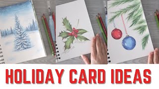 Three Easy Christmas/Winter Themed Paintings to Make Cards/For Fun! Watercolor Pencil
