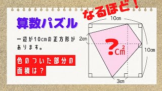 【算数パズル】「色のついた部分の面積は？」