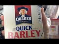 quaker quick pearled barley is rolled barley flakes instead. quick oats are chopped rolled oats.