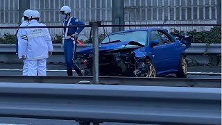 京葉道路下り 京葉JCT〜原木ICで事故「タイヤとマフラーが反対車線までぶっ飛んでる、インプレッサが大破で原形留めてない」通行止め渋滞3月2日  京葉道路 死亡事故 京葉道路 事故