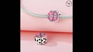 S925 sterling silver beaded DIY pink four-leaf clover bracelet accessories #S925 #silvercharms