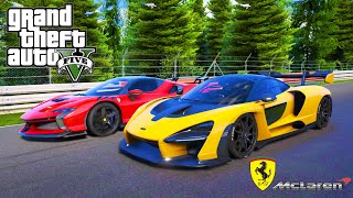 ឡានទំនើប Ferrari Sf90xx Vs Mclaren Senna Test Super Car Paul Walker \u0026 Vin Diesel GTA 5 Mode / Z18K