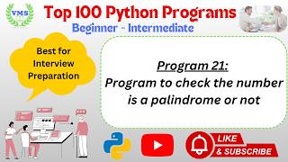 Python Program 021 | Palindrome Number in Python | Python Basic Program