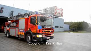 Brandweer Zaventem: Uitruk ladderwagen -  Fire department responding code 3 with ladder truck