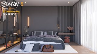 Modern Bedroom with Gray color | Interior Design | Vray 5 Sketchup interior #31