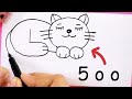 How To Draw Cat 🐈 With 500 Number | Easy And Simple Cat Drawing