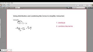 Using distribution and combining like terms to simplify - univariate