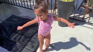 Kids jumping on new JumpFlex trampoline - Summer fun - swimming