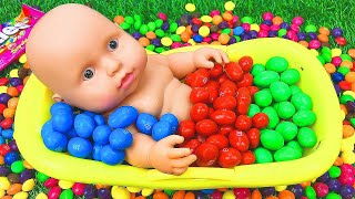Satisfying Video l Mixing Candy in BathTub with Rainbow Skittles & Magic Slime Cutting ASMR