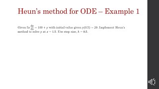 6.1.1 Heun's Method in solving ODE - Example 1