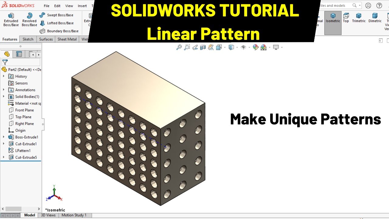 Linear Pattern In Solidworks Robo Cad Youtube
