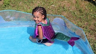 Mermaid in Our Backyard Pool! Kids Pretend Play | FamousTubeKIDS