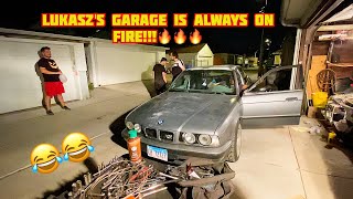 Replacing James' BMW E34 530i Rear Brake Lines & Goofing Around in Lukasz's Garage!!😂🔥