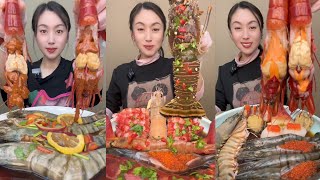 Yummy #59:Eat seafood🦞😋 lobster🦞,red devil shrimp🦐🍤 ,prawn🦐🍤 in sauces #shrimp #seafood #mukbang