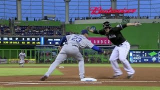 LAD@MIA: Kershaw picks off Koehler to end inning