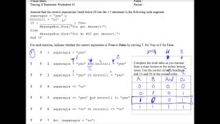 VB Tracing If Statements Worksheet #1