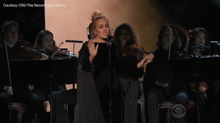 Adele stops, swears, then restarts George Michael tribute at the Grammy's