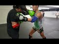 hard sparring muay mat fighter with elbows breakdown