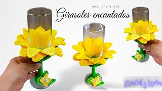 💛🧡💚💙 HERMOSISIMA GIRASOLES ENCANTADOS Elegancia Tejida sobre una Copa a crochet \\ rosas a crochet