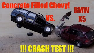 CRASH TEST - Scale 1/27 Concrete Filled Chevy vs. Scale 1/24 BMW X5 - Super Slow Motion