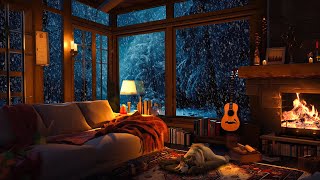 Cozy Hut Ambience in Deserted Forest | It's Snowing! Warm up with fireplace in the wooden house