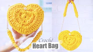 Bolsa coração de crochê - Fio de malha