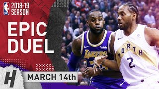 LeBron James vs Kawhi Leonard EPIC DUEL Highlights Lakers vs Raptors 2019.03.14 - 29 for LeBron!